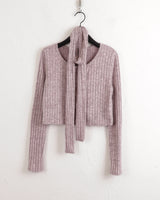 [Muffler Set] Forearm Bokashi Ribbed Button Cardigan