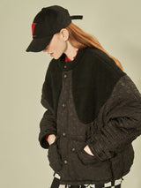 Fleece Block Quilted Jumper (Black) (6643888849014)