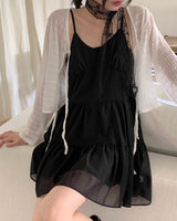 チューズシフォンカンカンフレアノースリーブミニドレス