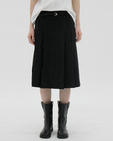 ストライプミディベルトスカート/striped midi belted skirt