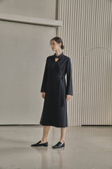 カラーカットアウトドレス/COLLAR CUTOUT DRESS_BLACK