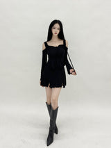 キラホルターオフスリットミニワンピース/793. Kira halter off slit mini ops (2color)