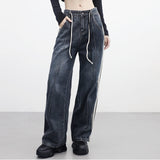 linen double-strap denim pants