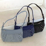 Shakle Y2K Denim Buckle Shirring Mini Shoulder Bag