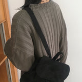 針リブダメージラウンドロング長袖ニット
