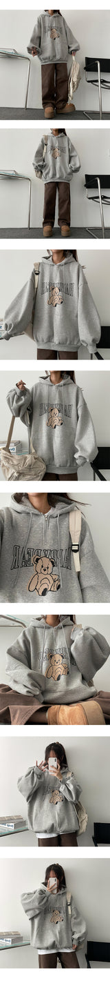 [Fleece] ipple Bear Oversized Fit Half Zip-Up Balloon Hood