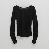 (T-6770)リブシャーリングバックポイントスリムTシャツ