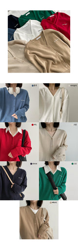 コージー刺繡Vネックニットカーディガン/Cozy's embroidered V-knit cardigan