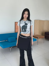 ルーバーヒッププリンティングプリントクロップド半袖Tシャツ