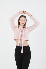 Square Neck Fur Knit T-shirt Muffler Set Pink