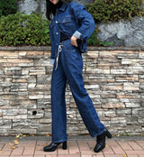 SEMI-WIDE FIT STRING POINT DARK DENIM PANTS [17708]