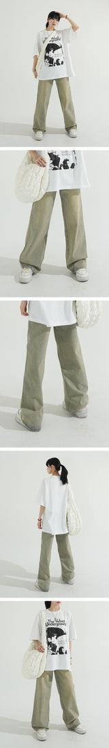 Low-rise Old Washing Wide Denim Pants