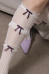 purple ribbon half stockings