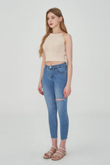ハイスパンデックスデストロイドスキニージーンズ/HIGH SPANDEX DESTROYED LIGHT BLUE SKINNY JEAN [6060]