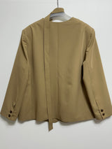 [Tie set] Oversized Collarless Jacket Belt Jacket Loose Fit V-Neck Seasonal Switch Spring Outerwear
