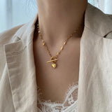 ゴールドハートシンプルトグルバーネックレス/ggt Gold heart simple toggle bar necklace