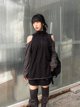 オフショルダースリットウィンドアノラックパーカー / shoulder slit wind anorak hood