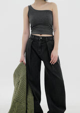 リブワンショルダースリーブレス / Ribbed One Shoulder Sleeveless (4color)