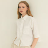 ストライプリンクルポケットクロップシャツ / Stripe Wrinkle Pocket Crop Shirt (White)