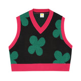 Flower pattern crop knit vest [Black] (6535249035382)