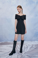 HIDE Shirring Halter Dress (Black) (6570999152758)