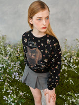 フラワーキャットレタリングスウェットシャツ / Flower Cat Lettering Sweatshirt (Black)