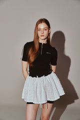 Lace Tape Half Zip-Up Black