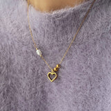 レタリングハートフレッシュウォーターパールボールゲストネックレス / loys Lettering Heart Fresh Water Pearl Ball Guest Necklace