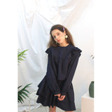 Floria shirring blouse (navy) (6656432242806)