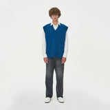 LAMBSWOOL V NECK KNIT VEST_BLUE (6612813054070)