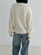 リブハーフジップアップニット/Ribbed Half Zip Up Knit (4color)