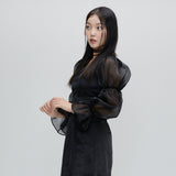 puff sleeve dress black