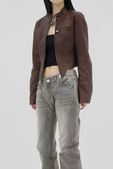 ピグメントウォッシュドレザージャケット / Pigmented Washed Leather Jacket - Brown