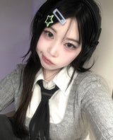 スクールルックシャツカーディガンレイヤードセット / School Look Shirt Cardigan Layered Set