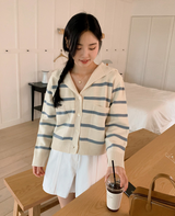 Sailor Collar Border Knit Cardigan (4color)