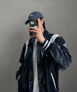 ASCLO Shine Leather Varsity Jacket (3color) (6687744884854)