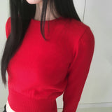 [Cashmere/12color] リモンラムウールラウンドクロップ長袖ニット