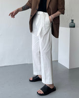 マンスリネンツータックベルトスラックス / Month )  linen two-tuck belt slacks (3 colors)