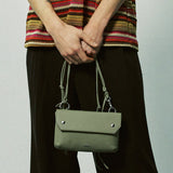 パイピンレザーストラップフラップバッグ＆ユティリティキーリング / piping leather strap flap bag & utility key ring basil