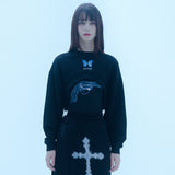バタフライクロップスウェットシャツ/0 8 butterfly crop sweat shirt - BLACK