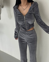 velvet shirring bootcut pants