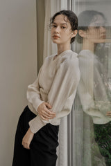 リブ Vニットトップス/RIBBED V-KNIT TOP_IVORY