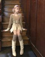 High-Waist Cutting Damage Pleated Skirt