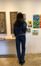 SEMI-WIDE FIT STRING POINT DARK DENIM PANTS [17708]