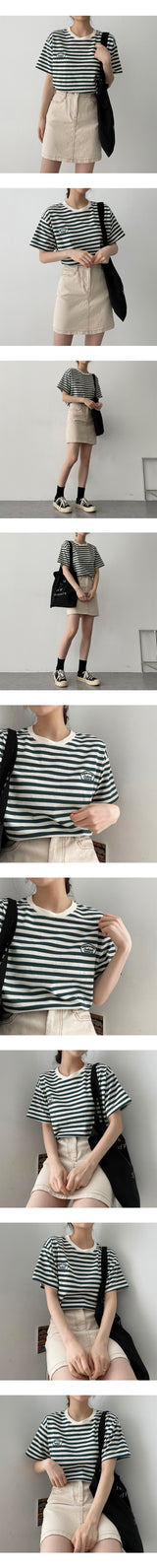 a sco刺繍ストライプショートスリーブシャツ / a sco-embroidered striped short-sleeved shirt