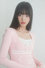 LACE RIBBON TOP (BABY PINK)