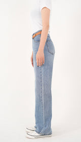 レザーベルトポイントストレートフィットデニムパンツ/BILLLIE SUHYEON LEATHER BELT POINT STAIGHT FIT LIGHT BLUE DENIM [16629]