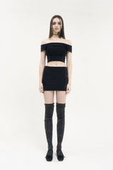 フラップメッシュリボンスカート / [Seow] Flap mesh ribbon sk, black