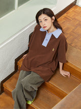 ALARM TERRY COLLAR T SHIRT BROWN_UNISEX