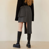 アンバルプリーツスカート / UNBAL PLEATS SKIRT (CHARCOAL)
